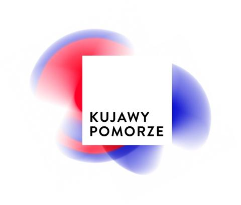 The image includes the name: Kujawy Pomorze on a background symbolising the colours appearing in regional folk costumes.