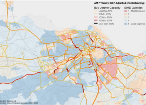 Bus volume capacity at 2m distancing (as put in place by Scottish Government in response to Covid-19)