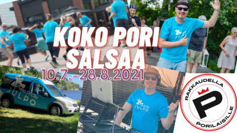 Free salsa lessons funded by well-being money People learning salsa on the street, dj playing music