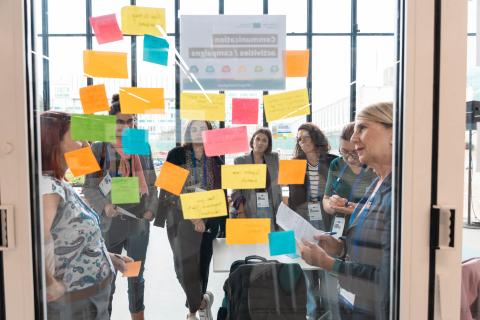 Project training days 2023 took place in Lille on 26-28 September workshop participants looking at colourful post-it notes