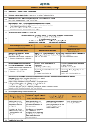 The 4th All Island Bioeconomy Summit & Awards Programme Programme outline events at the The 4th All Island Bioeconomy Summit & Awards, Ireland.