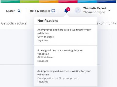 Screenshot of the good practice notifications on website