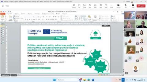 Presentation of FBI4EU Project Goals A presentation slide summarizing the goals and objectives of the FBI4EU project, including supporting SMEs in the forest sector.