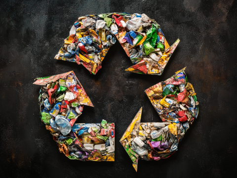 recycling logo made of trash 