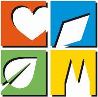 A Logo with the symbols heart, rhombus, leave and cathedral