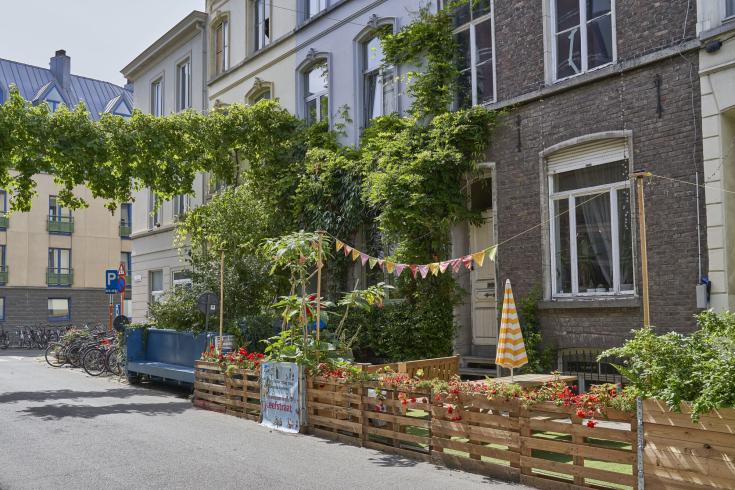 Ghent facade garden Street in Ghent with facade garden and garlands
