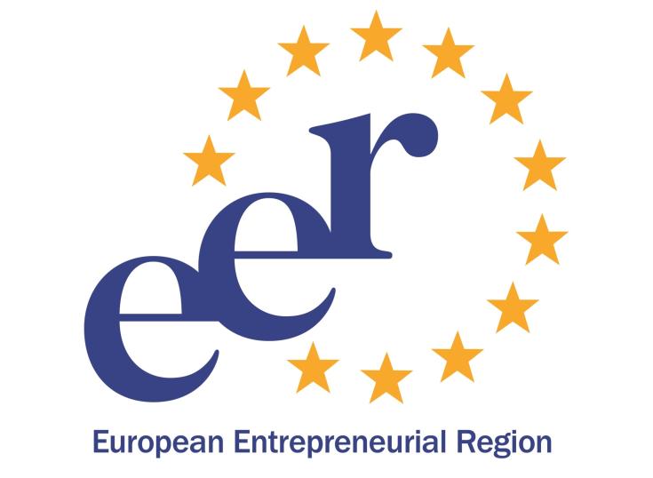 European Entrepreneurial Region (EER) logo with letters 'e-e-r' in blue and yellow stars from the EU flag in the background