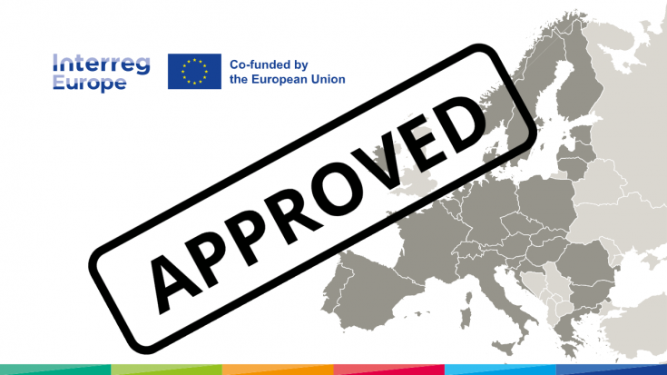 European map and Interreg Europe logo stamped with the word approved