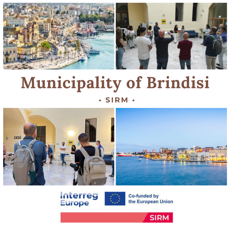 There are 4 photos - 1 and 2 at the top are a view of the town of Brindsi and a photo of the meeting (group of people standing in a room), 3 and 4 at the bottom are a photo of the meeting (group of people standing in a room - different shot) and another photo of the town of Brindsi (different shot).