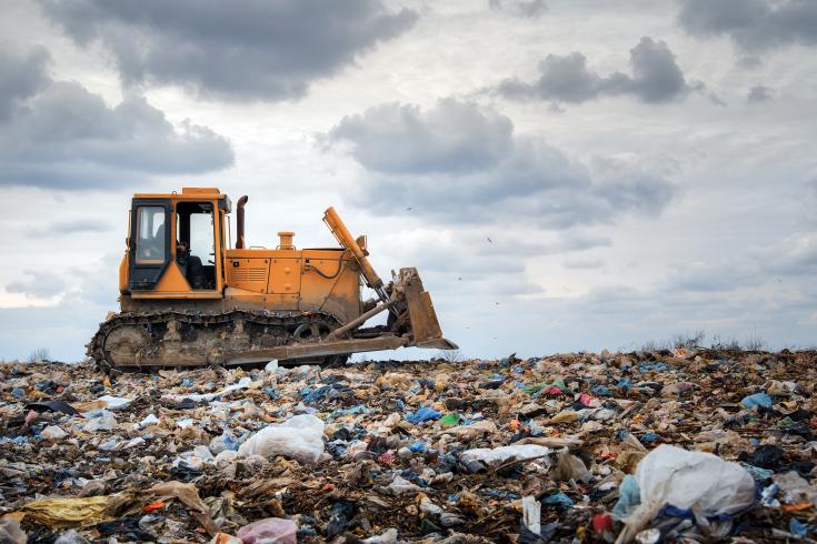 Bulldozer on landfill