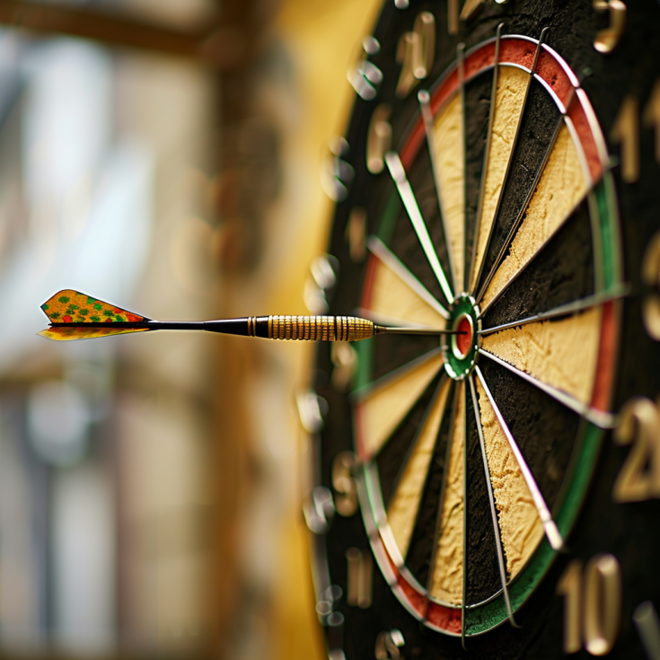 Dartboard with arrow in the middle Dartboard with arrow in the middle