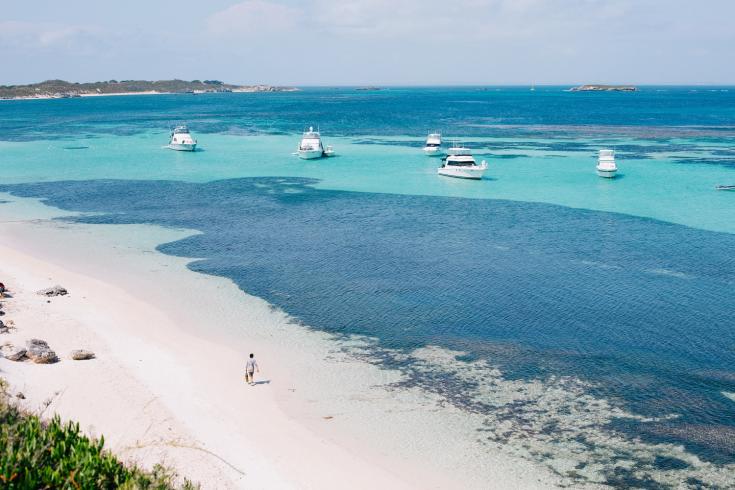 Remote beach with boats