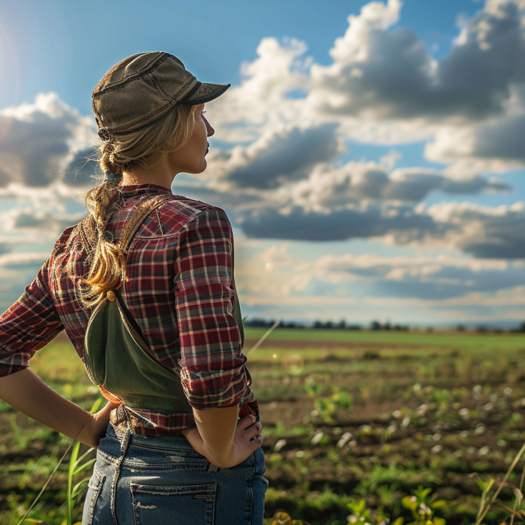 Female farmer looking out over her land Female farmer looking out over her land
