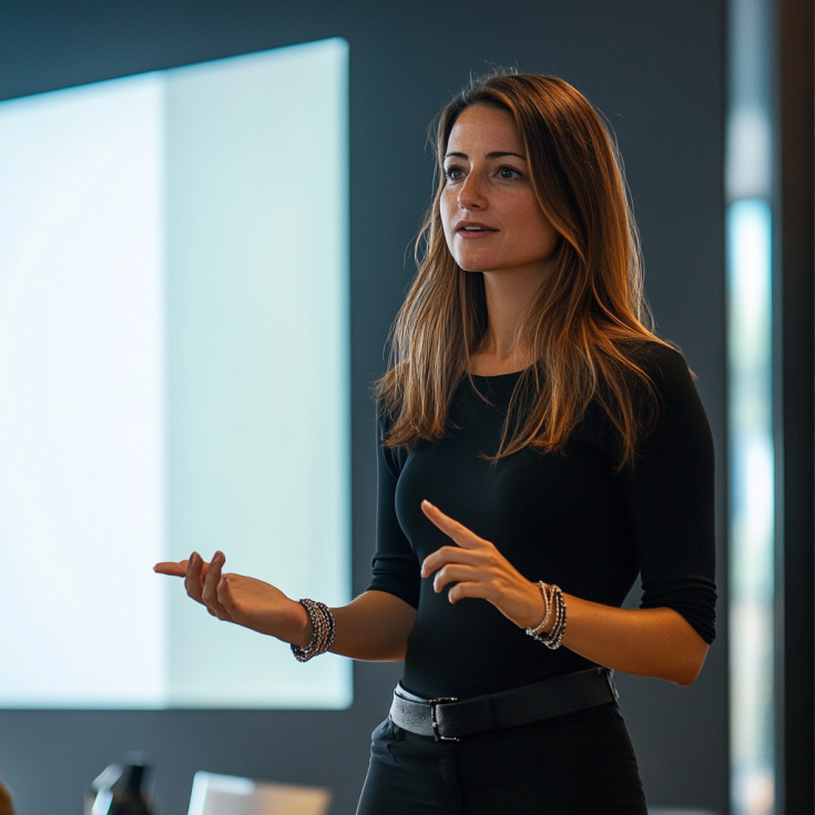 Female presenting at event Female presenting at event