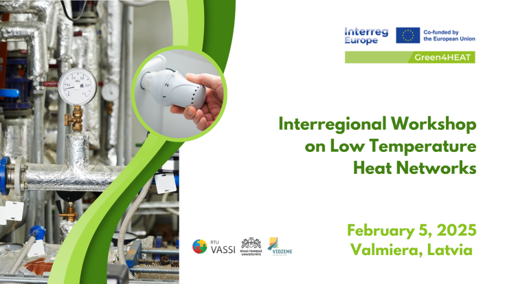 Poster of the Interregional Workshop on Low Temperature Heat Networks with location, date of the event, picture of the heating system