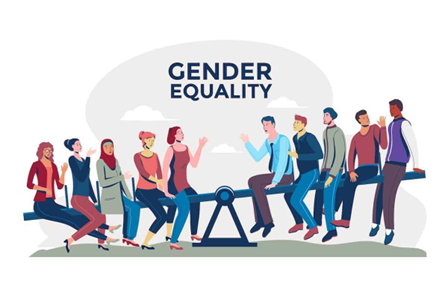 The call is aimed at training organisations to set up courses and targeted interventions against the gender gap in the workplace. People sitting on a swing with the text gender equality in the background.