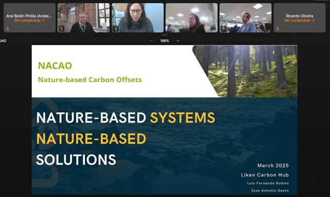 Screenshot from slideshow header page, dark blue background and text with yellow: Nature-based systems and solutions