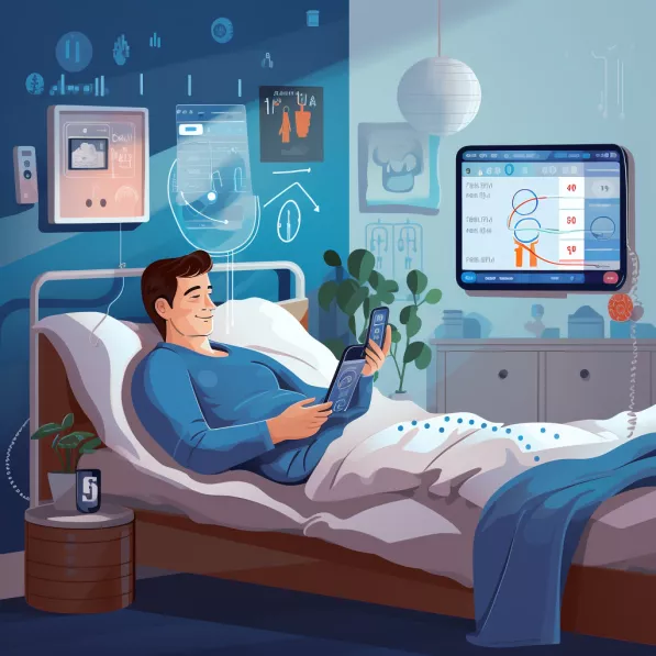 Illustration of a man in a hospital bed