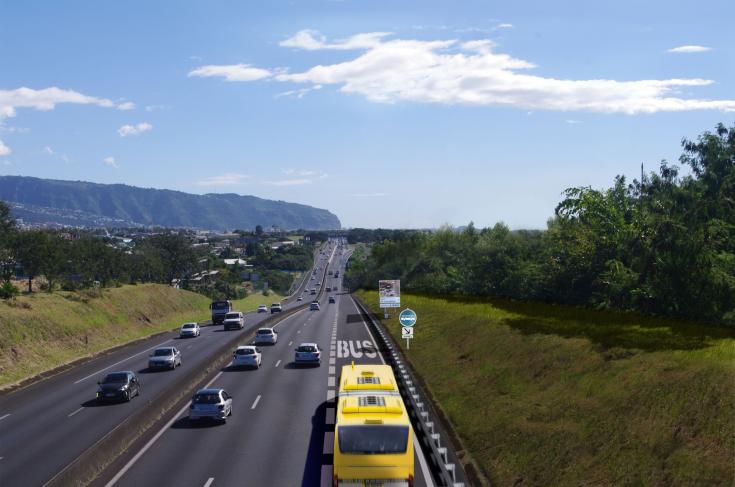 Bus and cars on the road