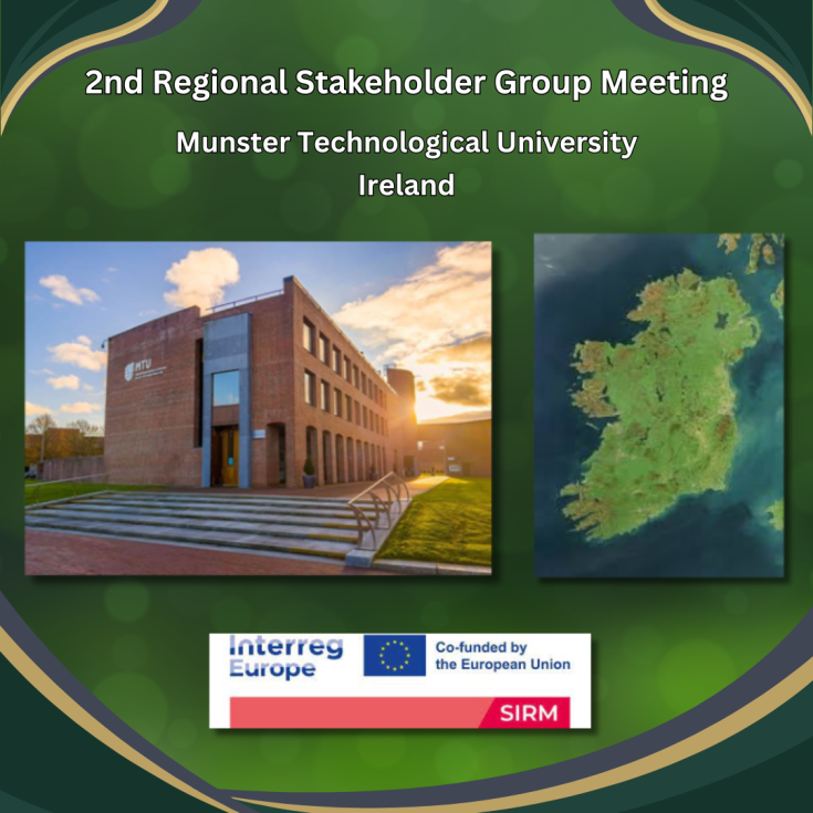 2nd Regional Stakeholder Group Meeting 2 images: left - Munster Technological University, Bishopstown Campus, Cork, Ireland; right - satellite view of Ireland.