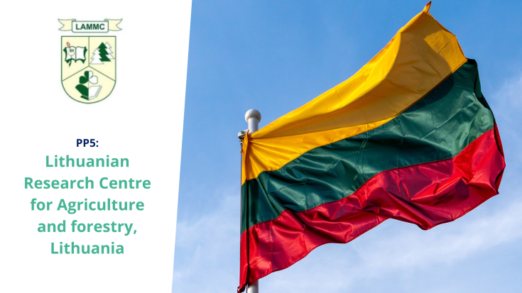Lithuanian Research Centre for Agriculture and Forestry – FBI4EU Project Partner Lithuanian flag waving outside, symbolising national pride and the Lithuanian Research Centre for Agriculture and Forestry's role in the FBI4EU project.