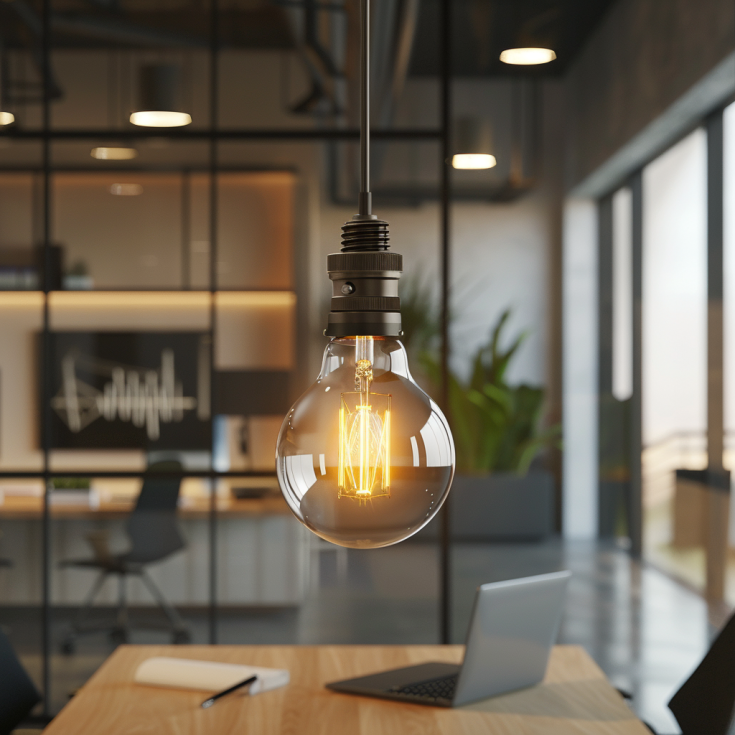 Lightbulb hanging over table Lightbulb hanging over table
