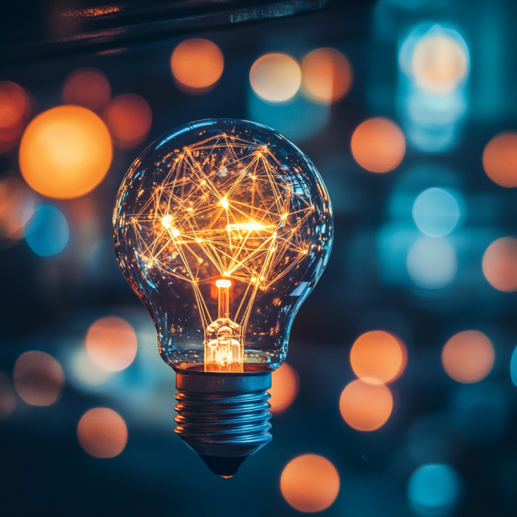 Lightbulb with light streams connecting inside Lightbulb with light streams connecting inside