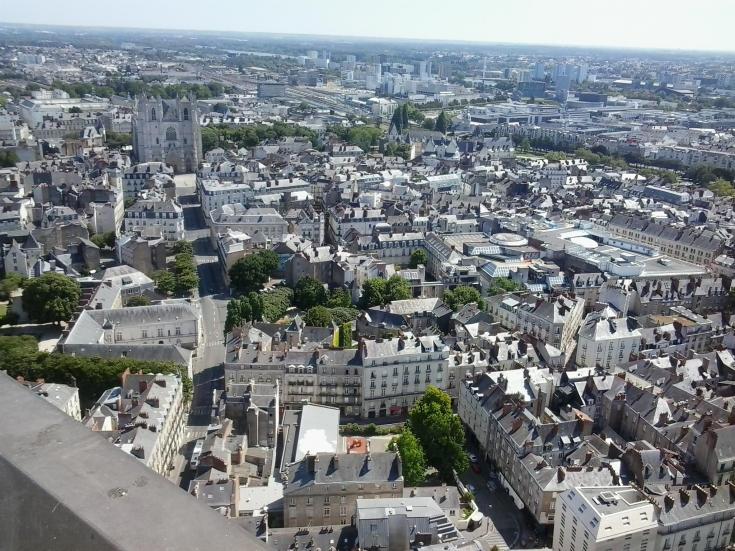 Bird view of Nantes city in France
