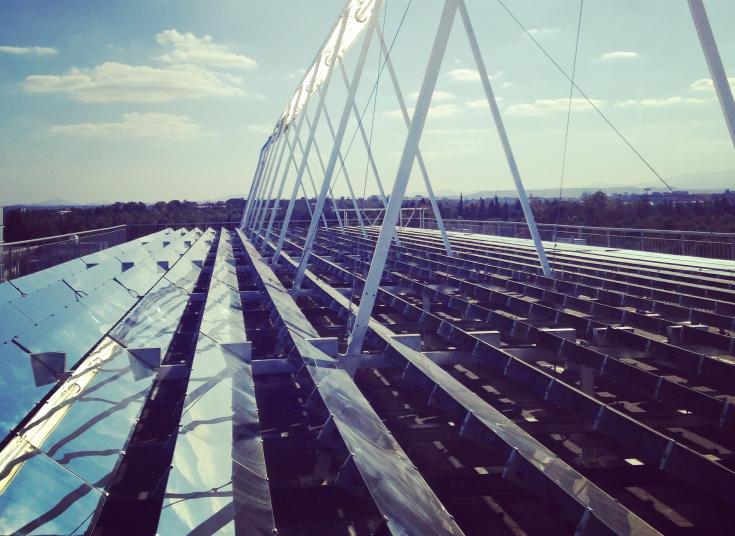 Solar energy panels on top of a building