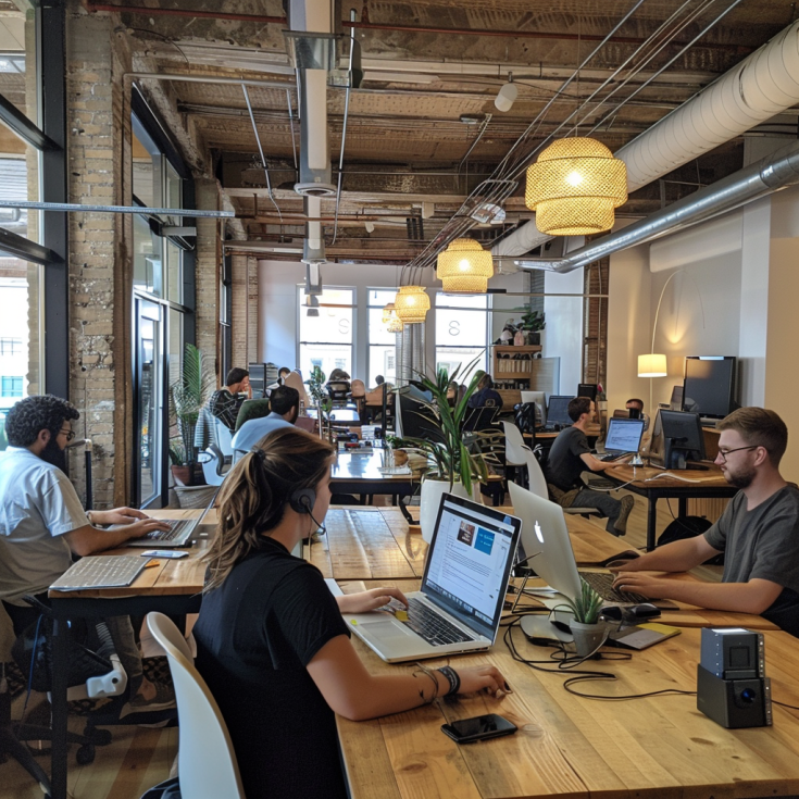 People working in a coworking space People working in a coworking space