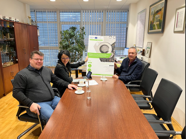 Pictured sitting around a table are the director of the public utility company of Slovenske Konjice, dr. Marinka Vovk from the Environmental Research Institute and the director of the public utility company in Rogaška Slatina 