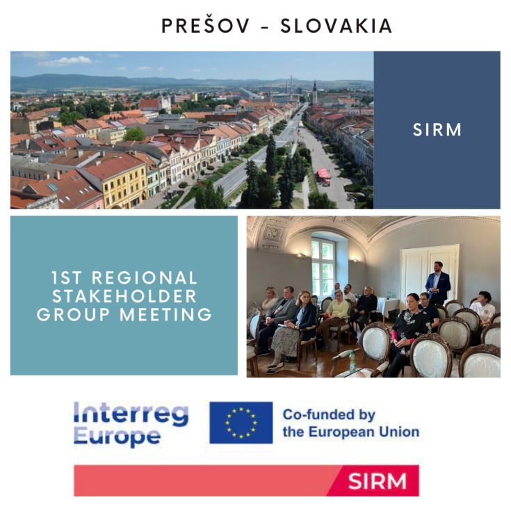 The First Regional Meeting of Stakeholders of the Interreg Europe Project called „Socio-Economic Integration of Refugees and Migrants” Photo one (top): Cities of Presov, Photo two (bottom): People sitting in their seats watching the presentation.