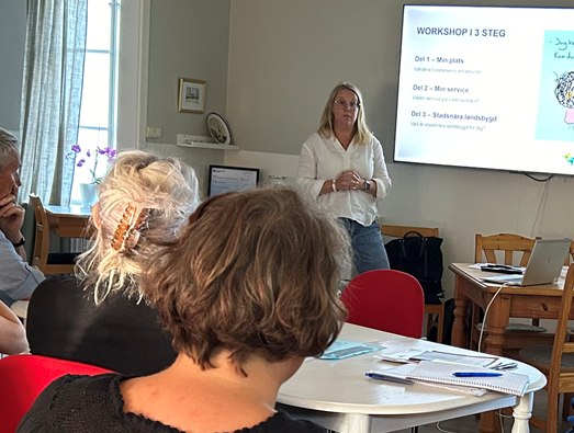 PROXIMITIES 1st stakeholder meeting- Municipality of Varberg Person standing at top of room presenting to a group of people