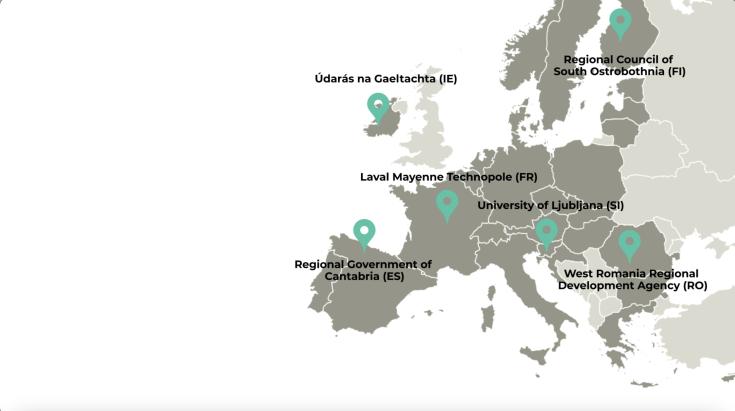 Map of Europe with location tags 