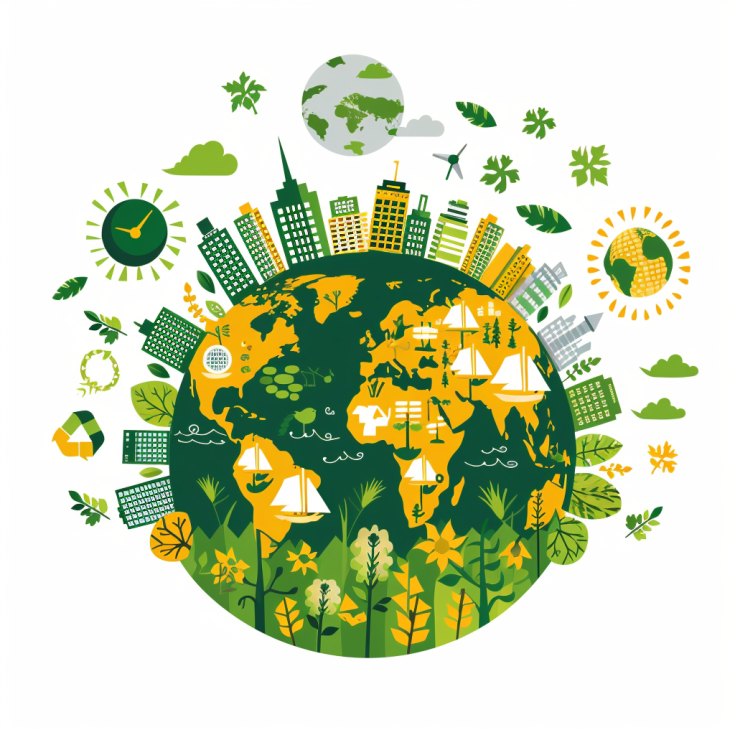Sustainability communication in tourism the globe with buildings and clippers