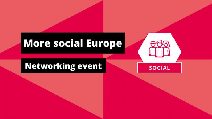 Thematic networking event on more social Europe More social Europe thematic icon on red background