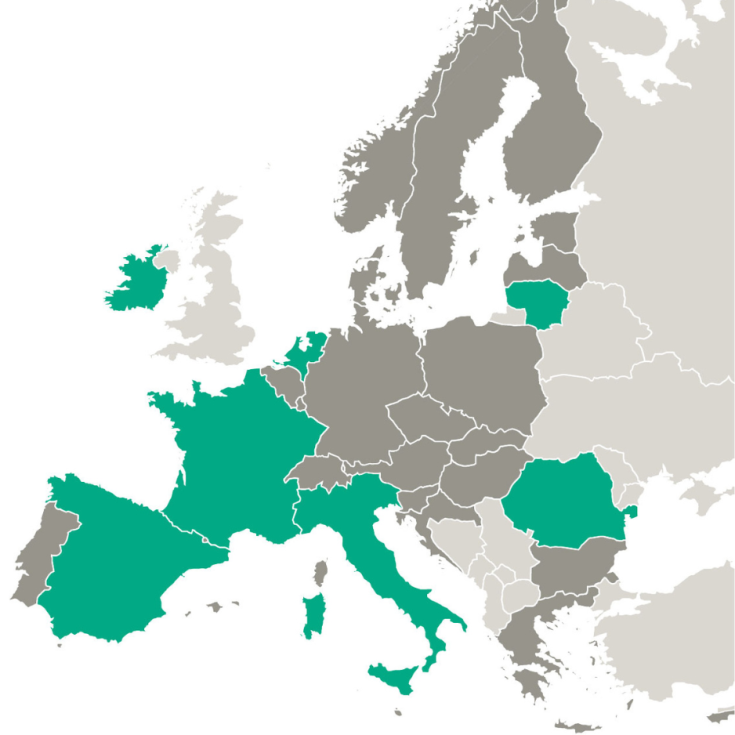 VIADUCT partner countries highlighted on an EU map 