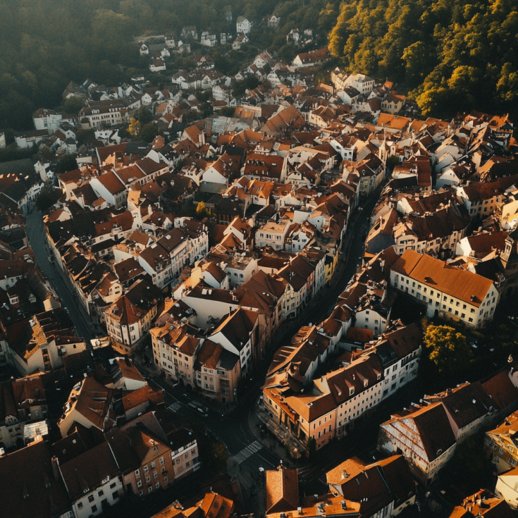 View of a European town from above View of a European town from above
