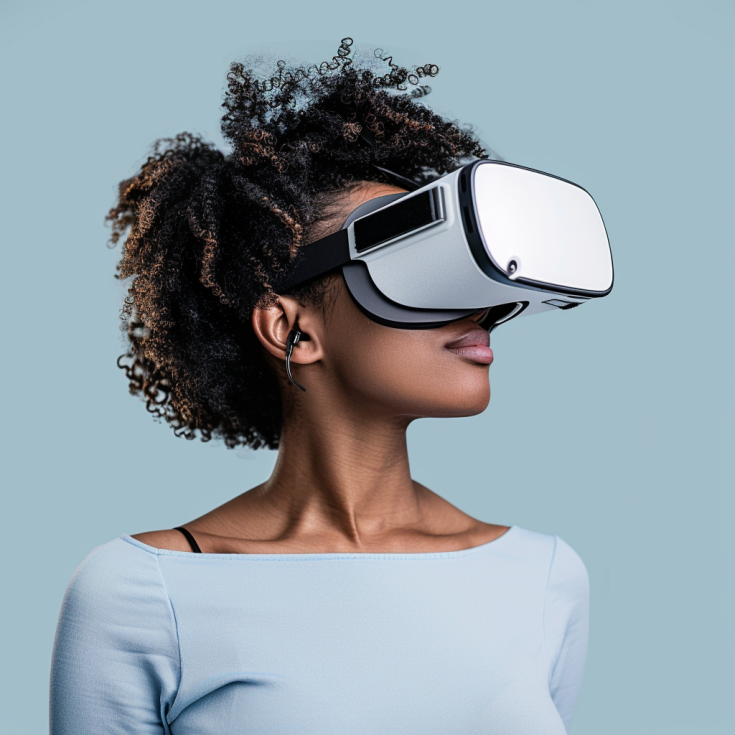 Woman with virtual reality glasses on Woman with virtual reality glasses on