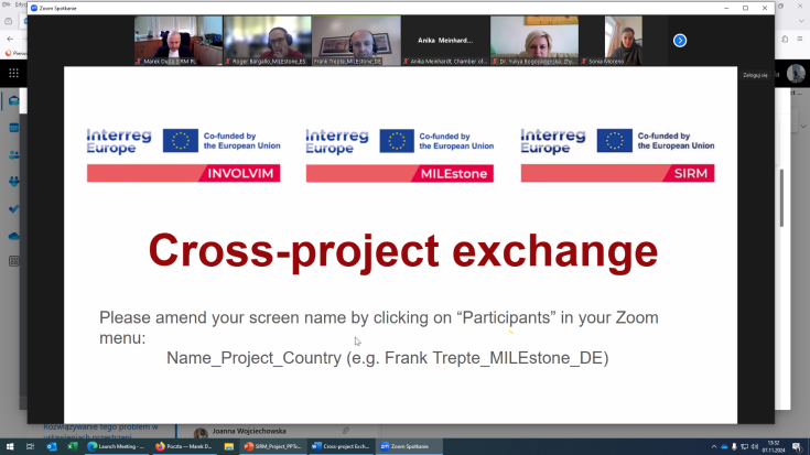 Slide of a Cross-Project Exchange presentation during an online meeting.