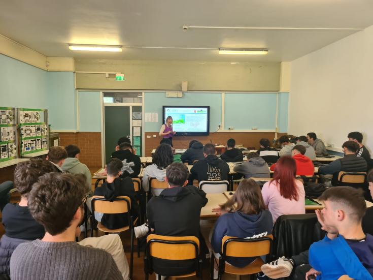 Students from Lucca high school listen to Greta