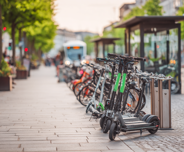 electric scooters in a street 