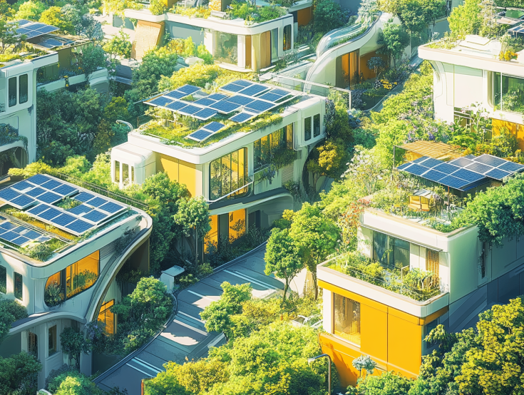 green houses in a futristic city green houses in a futristic city