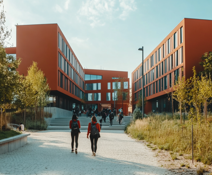European university, students are entrering the buidling European university, students are entrering the buidling
