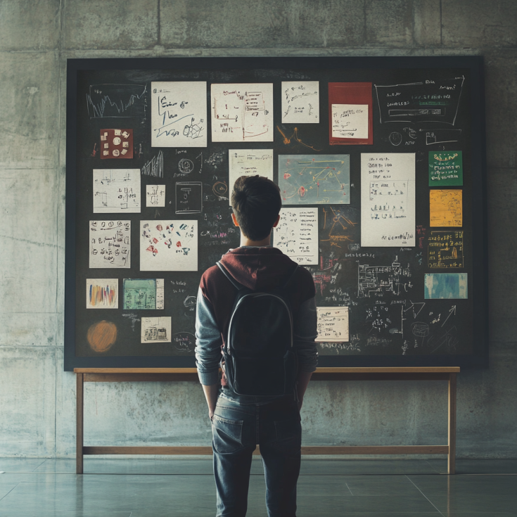 Young person standing in front of a bulletin board Image of a young person standing in front of a bord