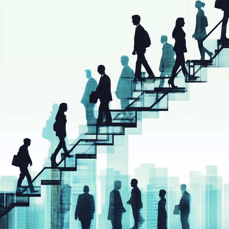 The job staircase Image of workers going up and down the stairs