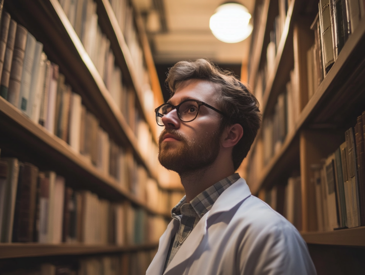 young researcher in a library young researcher in a library
