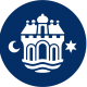 the logo of Aalborg Municipality consisting of a castle flanked by a half moon and a star