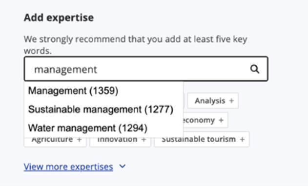 Profile expertise selection Profile expertise selection