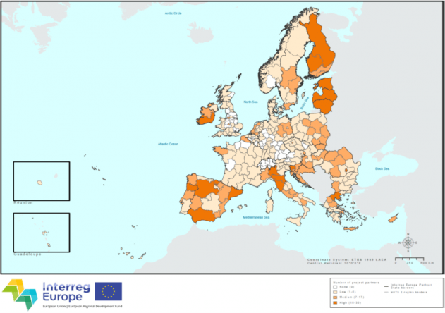 Map of involvement Map of regions' representation in Interreg Europe projects approved in 2014-2020